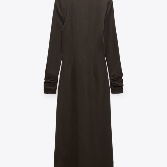 NWT ZARA DRAPED WOOL BLEND DRESS  TOFFEE - REF. 8853/638 XS, S, M - Picture 5 of 6